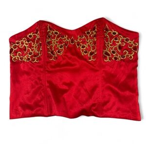 Victoria's Secret Red and Gold Embroidered Corset Top